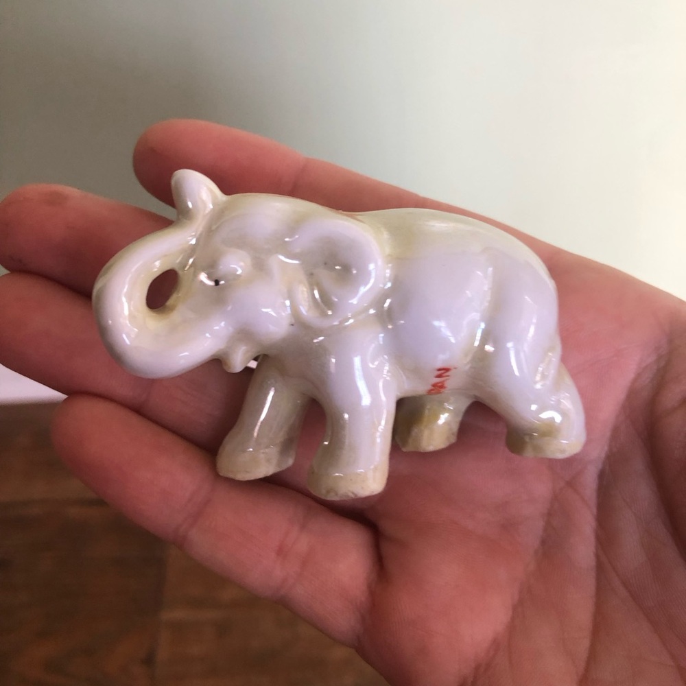 Vintage Mini Elephant Gray Porcelain Exotic Animal Figurine Miniature Japan